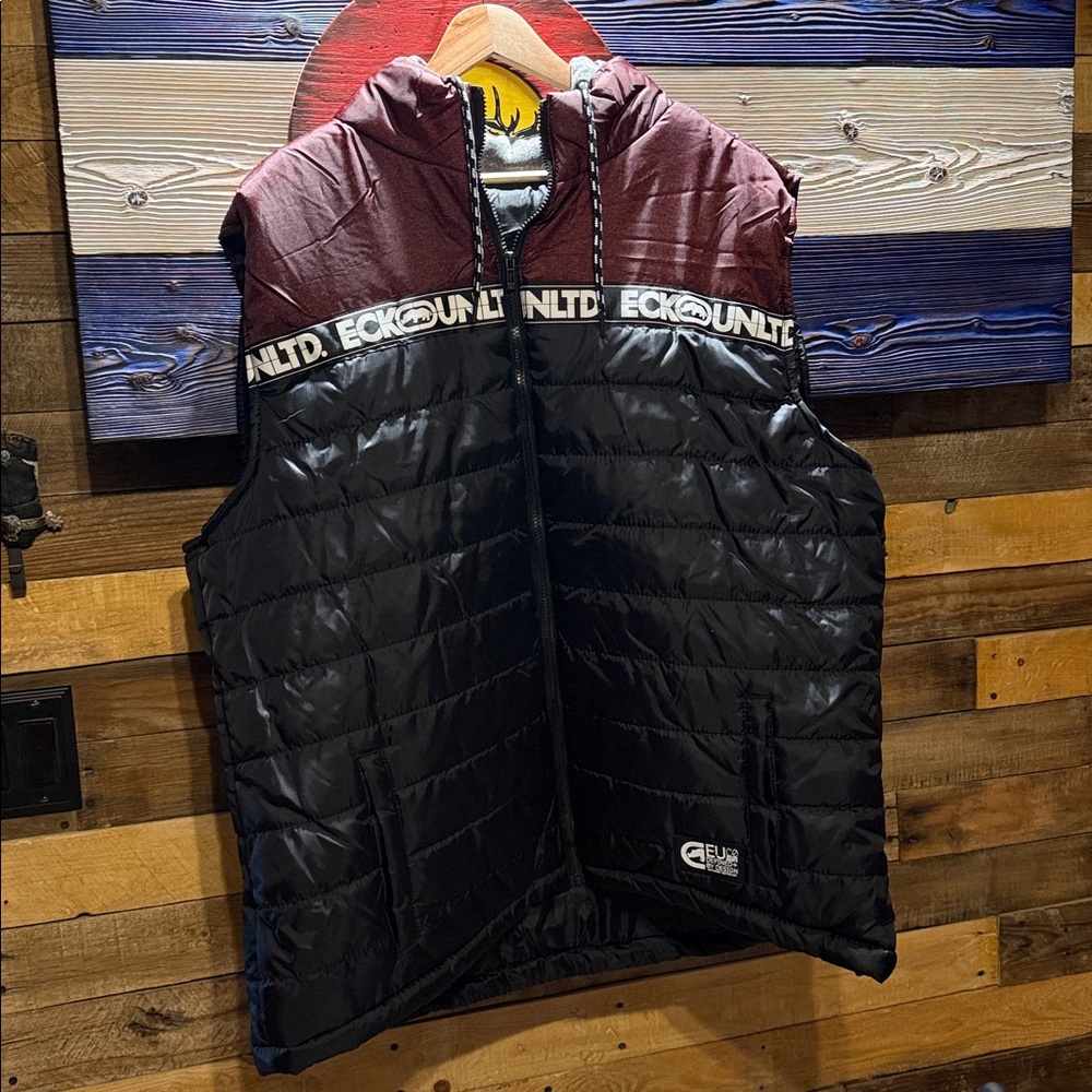 Ecko Unlimited Maroon and Black Puffer Vest